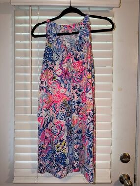 Lilly Pulitzer Pink Navy Multicolor Ruffle-Neck Sleeveless Dress